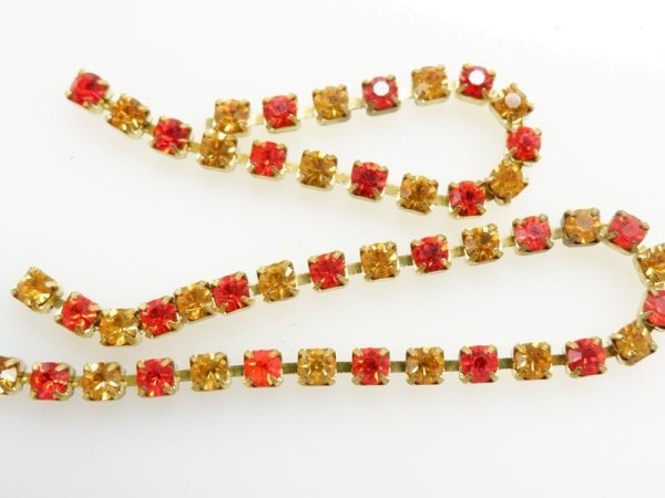 画像2: スワロフスキーヴィンテージ　ラインストーンチェーン【オレンジ×トパーズ】合計20センチ　 (2)