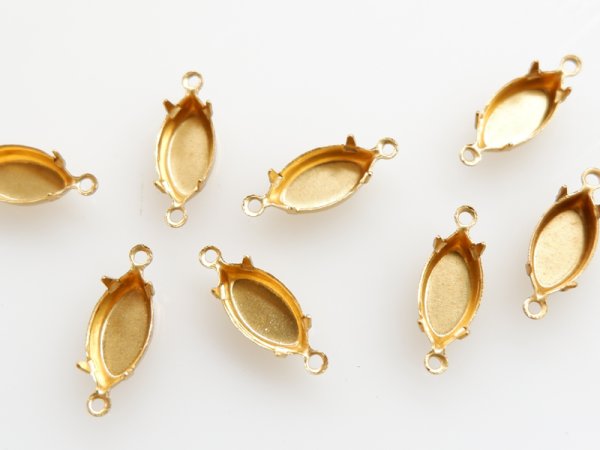 画像2: USA真鍮製　ラインストーンセッティング【ナヴェット12×6ミリ】(上下２カン)　6個 (2)