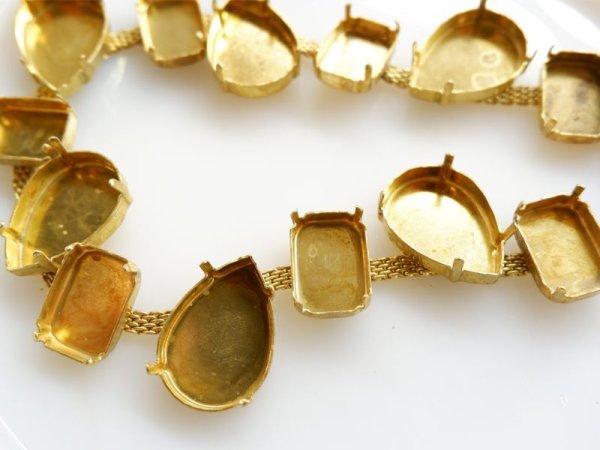 画像2: ヴィンテージ・セッティング×メッシュチェーン【ペアー×オクタゴン】10セッティング分 (2)