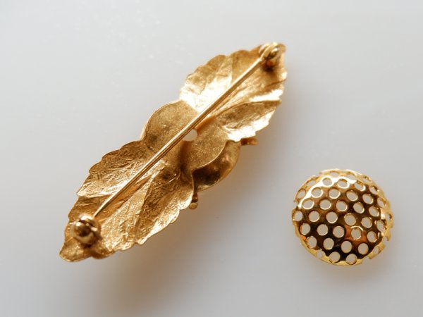 画像3: ミリアムハスケル【刻印無し　シャワー台リーフ・ブローチセット】ゴールド　1個 (3)