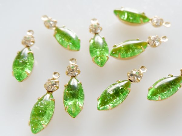 画像3: ヴィンテージ　ドイツ製ラインストーン・チャーム【ダブル　クラックルグリーン×クリアー】15×7　2個　 (3)