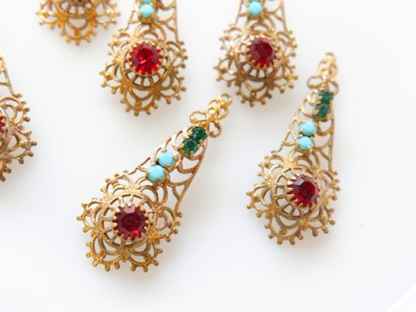 画像1: ヴィンテージUSA真鍮製ドロップ　ラインストーン付き　2個 (1)