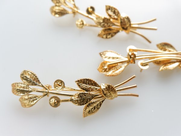 画像3: USAヴィンテージ・ゴールドメッキ　未完成ブローチ【トリプル】1個　芯立て金具 (3)