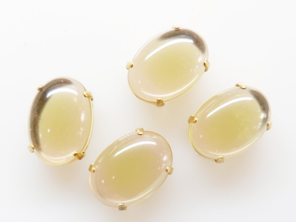 画像1: ドイツヴィンテージ　ガラスカボション＋縫い付け用台座【18×13ミリ ジョンキル×ローズ】2個　 (1)