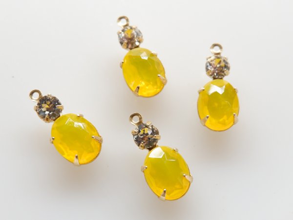 画像2: ドイツヴィンテージ　ガラスストーン＋カン付きセッティング 10×8ミリ【ダブル　イエローオパール】2個 (2)