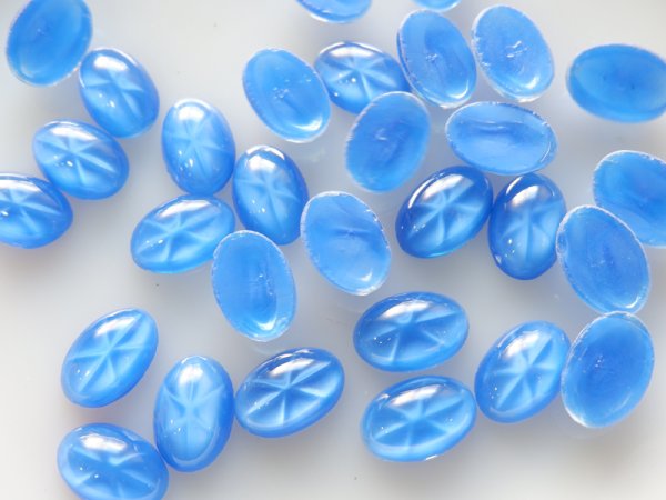 画像2: チェコヴィンテージ　ガラスカボション【ブルー・スターバースト】16×11mm 　2個 (2)