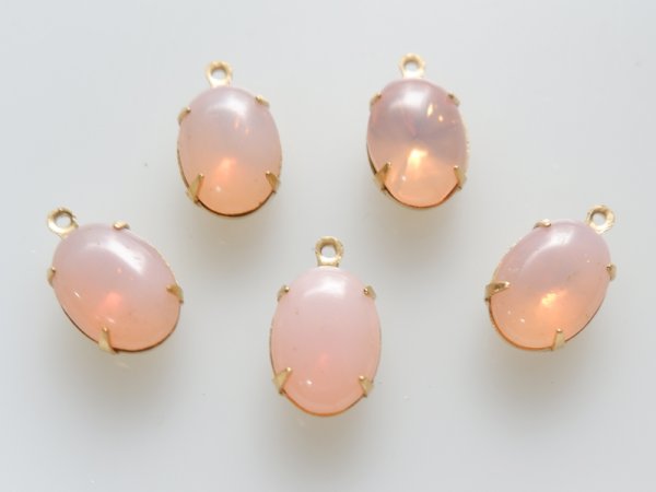 画像5: ドイツヴィンテージ・ガラスカボション【オレンジオパール+カン付きセッティング】14×10mm　2個 (5)