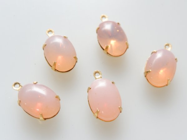 画像4: ドイツヴィンテージ・ガラスカボション【オレンジオパール+カン付きセッティング】14×10mm　2個 (4)