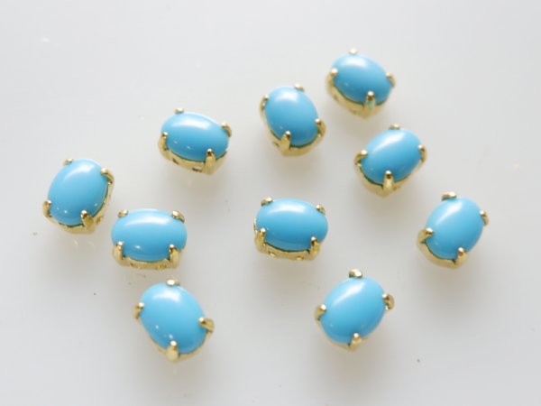 画像1: ドイツヴィンテージ　オペークブルー　みずいろ・ガラスストーン＋縫付け用台座 8×6ミリ　4個 (1)