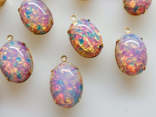 画像2: チェコヴィンテージ　ファイヤーオパール18×13mm＋カン付きセッティング　2個 (2)