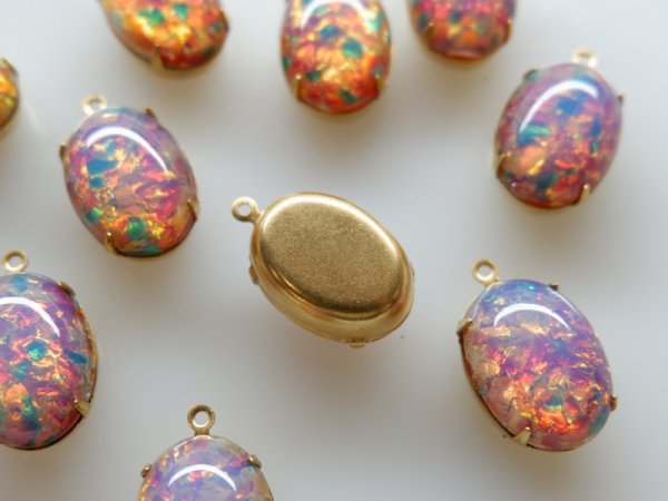 画像4: チェコヴィンテージ　ファイヤーオパール18×13mm＋カン付きセッティング　2個 (4)