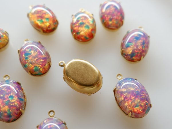 画像3: チェコヴィンテージ　ファイヤーオパール18×13mm＋カン付きセッティング　2個 (3)