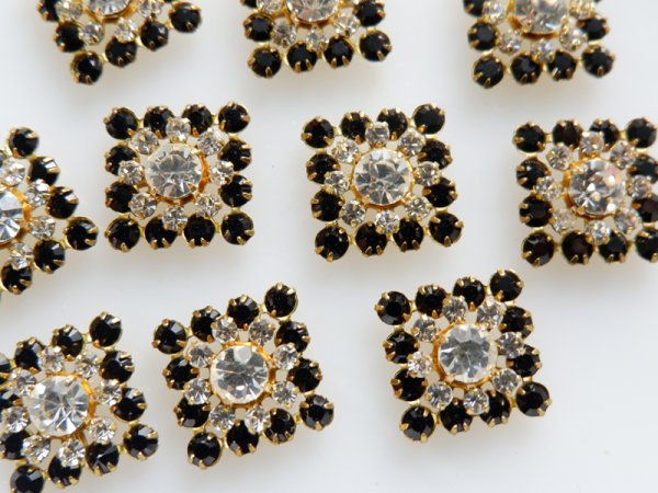 画像2: 当社加工　ヴィンテージスワロフスキー・モチーフ【ジェット×クリアー】2個 (2)