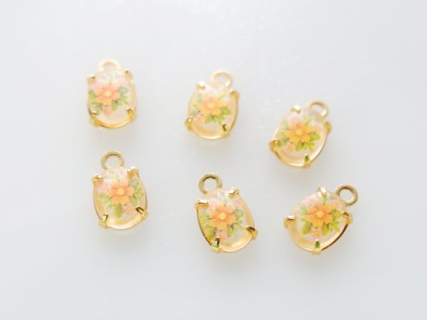 画像3: ジャパンヴィンテージ　セッティング付き　転写マットフラワーカメオ 8×6ミリ　2個 (3)