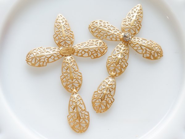 画像4: ミリアムハスケル　バックスタンプ有り　ロシアンゴールド　クロスフィリグリー・セット　1個 (4)