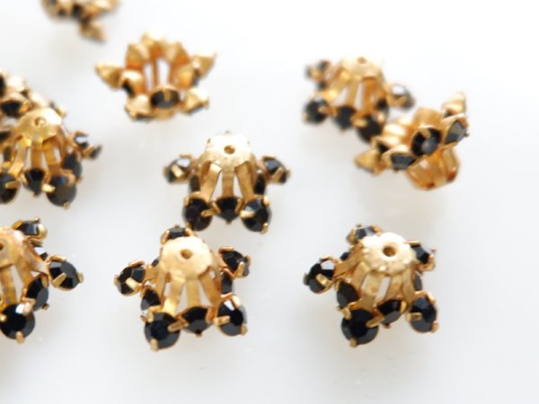 画像2: ヴィンテージスワロフスキー・ビーズキャップ【ジェット】2個 (2)