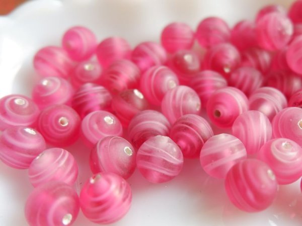 画像2: チェリーブランド　ジャパンヴィンテージ 　マットローズ色のラウンドガラスビーズ9-10mm　24粒 (2)
