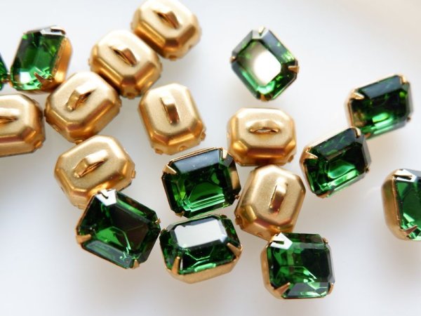 画像2: ヴィンテージスワロフスキーオクタゴン12×10　トルマリン＋ボタン状台座　2個　 (2)