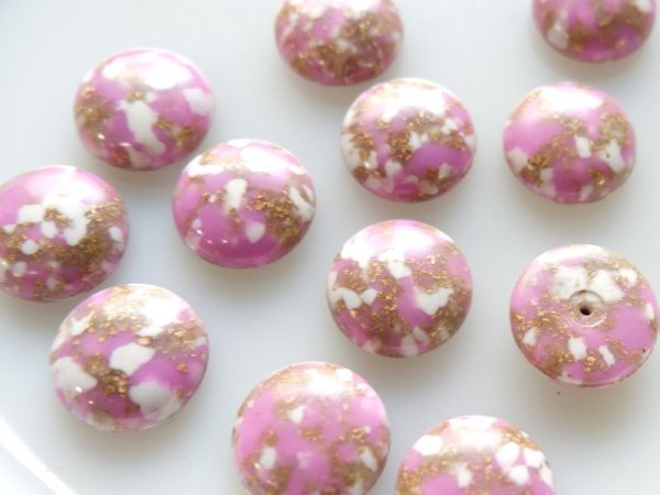 画像2: ドイツヴィンテージのカボション【ピンクパープル　モザイク】約18ミリ　2個 (2)