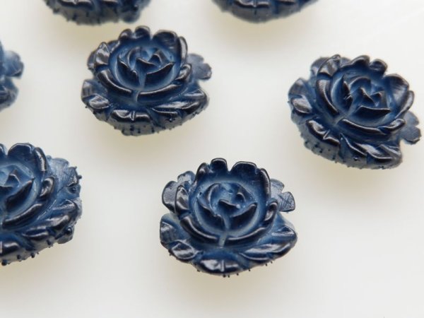 画像2: ジャパンヴィンテージ・ローズのカボション【モンタナ色】2個　藍色 (2)