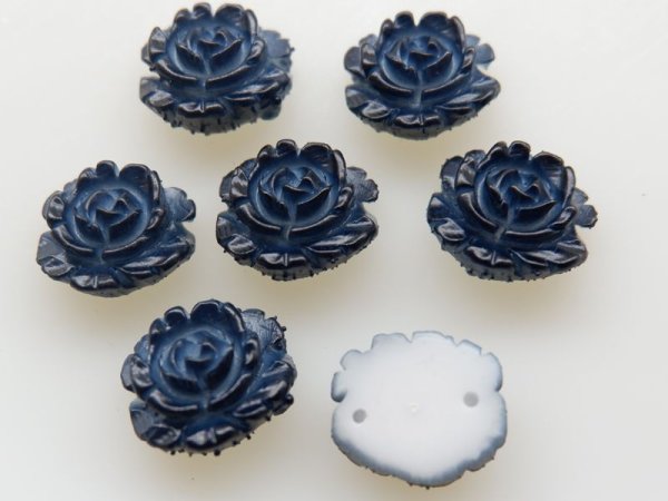 画像3: ジャパンヴィンテージ・ローズのカボション【モンタナ色】2個　藍色 (3)