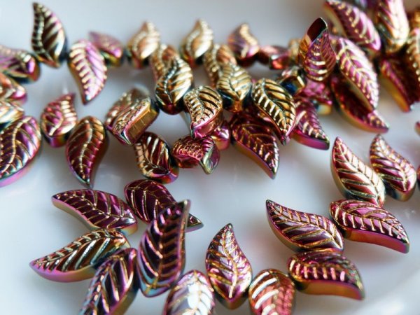 画像3: チェコ・ガラスビーズ【リーフ　ヴィトレイル】30個 (3)