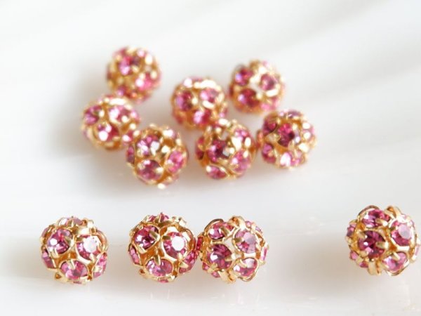 画像3: ラインストーンボール【チェコ製8ミリ・ローズ】11個　　　 (3)