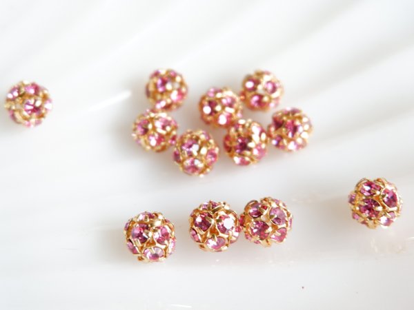 画像2: ラインストーンボール【チェコ製8ミリ・ローズ】11個　　　 (2)