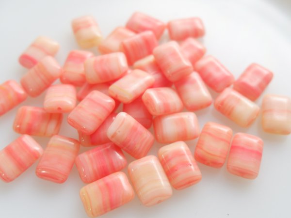 画像2: チェコヴィンテージ・ガラスビーズ【レクタングル　ピーチ　12×8ミリ】6個 (2)