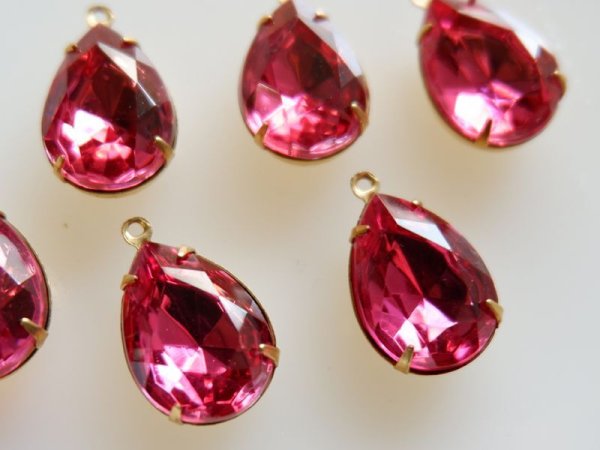 画像3: チェコヴィンテージ【ダークローズ　しずく】ラインストーンチャーム　18×13mm　2個 (3)