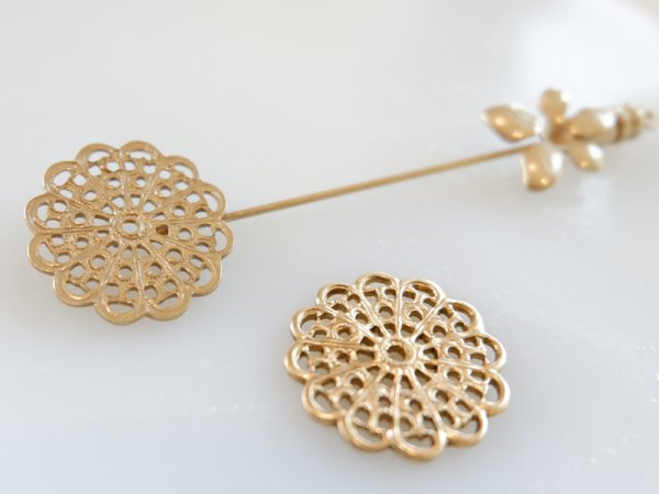 画像2: 当店加工 ミリアムハスケル風・ジャボットピン【フラワー】ピンキャッチセット　　ピンブローチ (2)