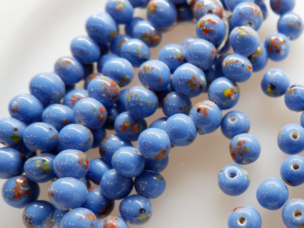 画像4: ジャパンヴィンテージ　ガラスビーズ【スプラッター・ブルー】50個 (4)