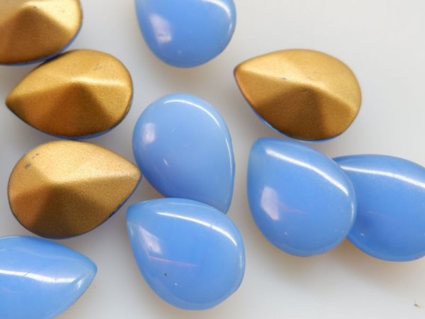 画像2: ドイツヴィンテージ　ガラス製カボション【乳白ブルー　18×13】2個　　ペアー型 (2)